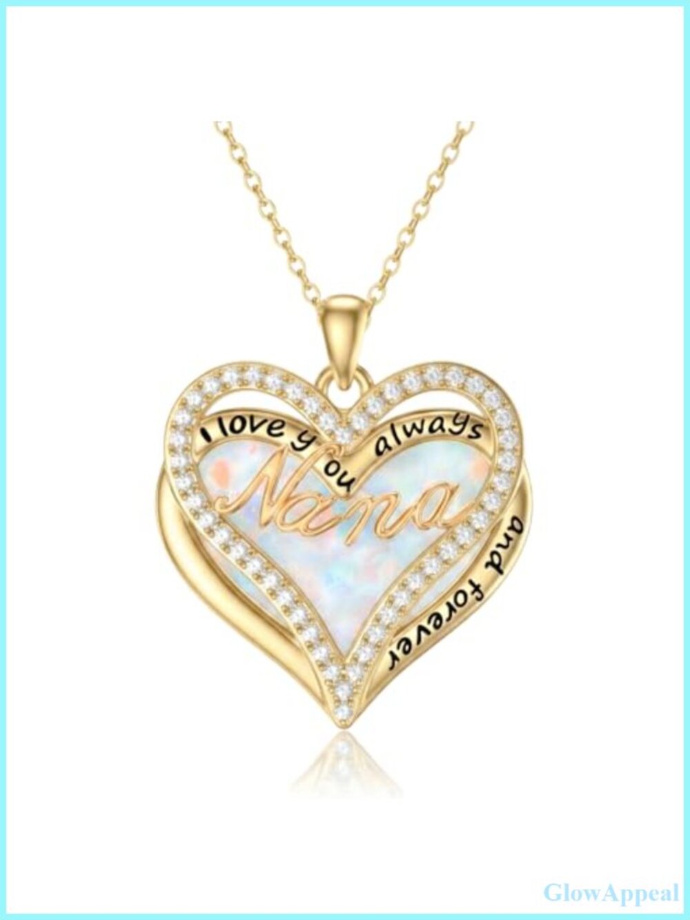 Opal Heart Pendant Necklace 14K Gold Plated Nana Gift for Women